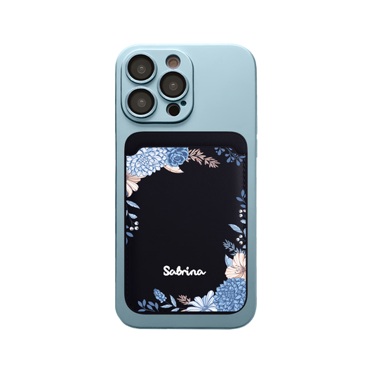 iPhone Magnetic Wallet Silicone Case - Blue Florals