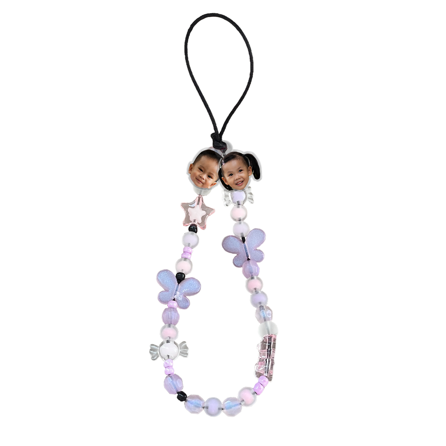 Beaded Strap with Acrylic Charm - Face Grid Lilac Galaxy