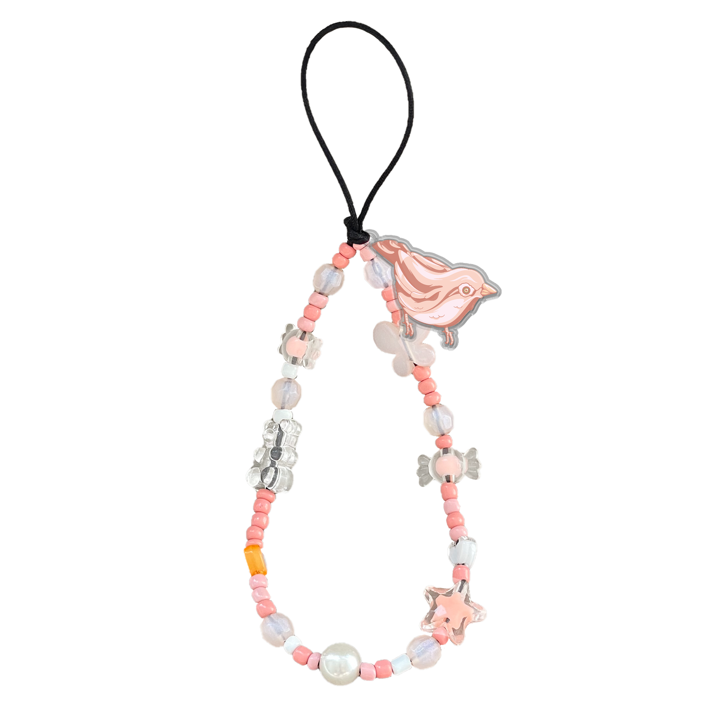 Beaded Strap with Acrylic Charm  - Lovebird 14.0