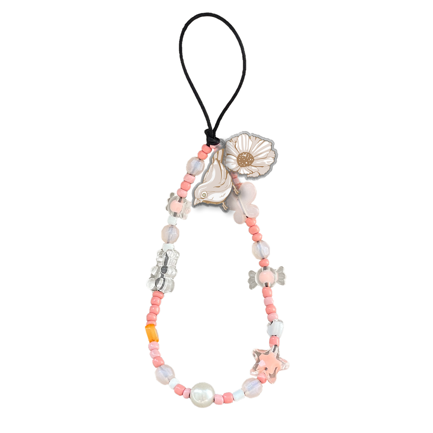 Beaded Strap with Acrylic Charm  - Lovebird Monochrome 3.0