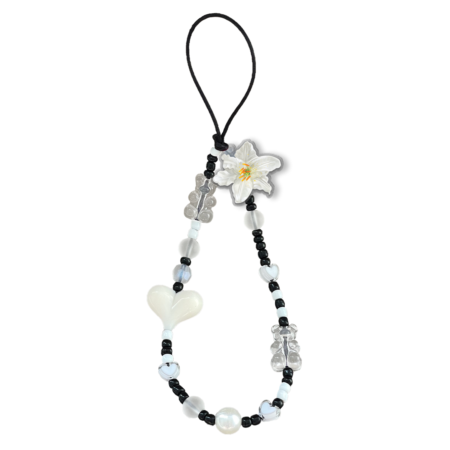 Beaded Strap with Acrylic Charm  - May Lily of the Valley