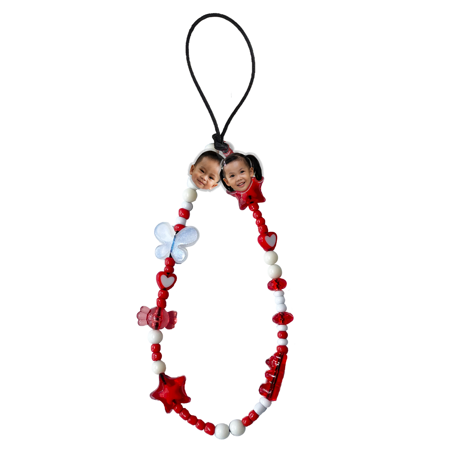 Beaded Strap with Acrylic Charm - Face Grid Red and White