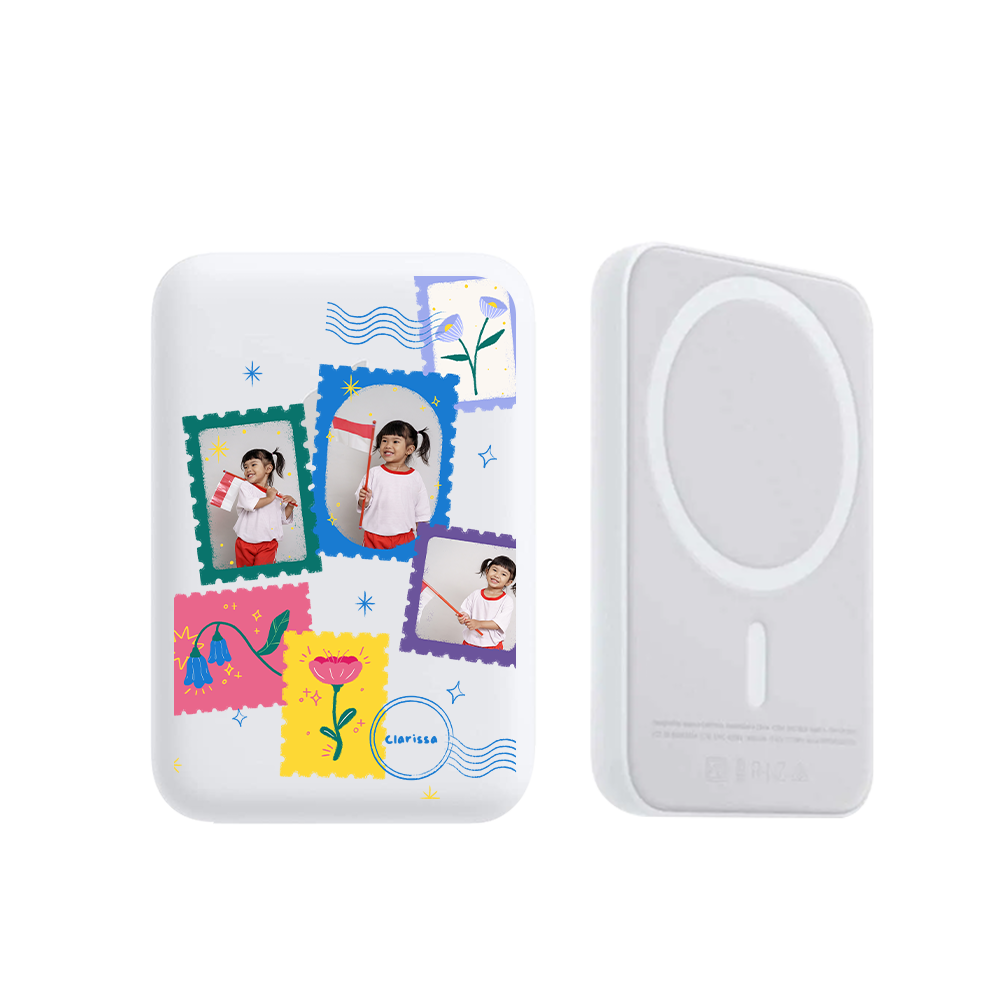 Magnetic Wireless Powerbank - Face Grid Floral Stamps