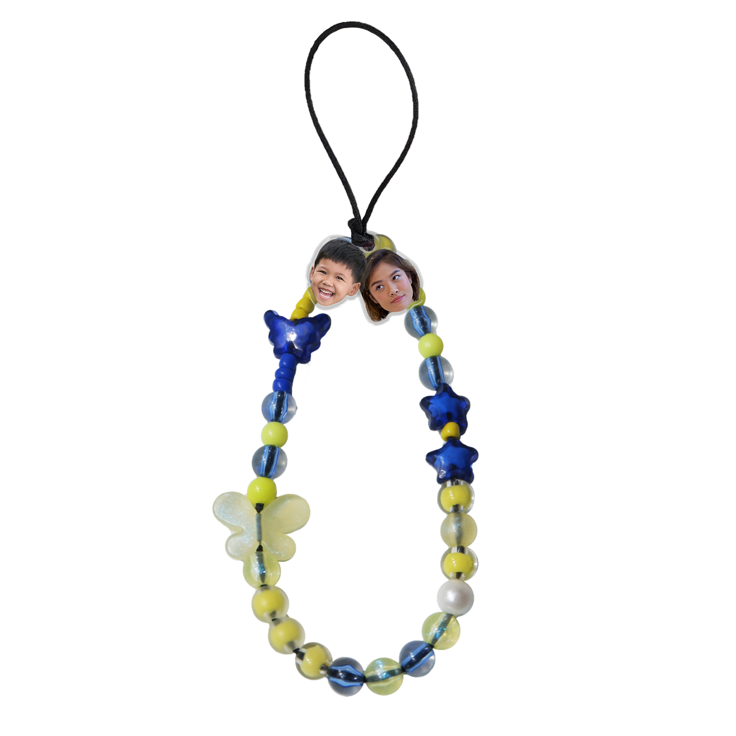 Beaded Strap with Acrylic Charm - Face Grid Electric Blue