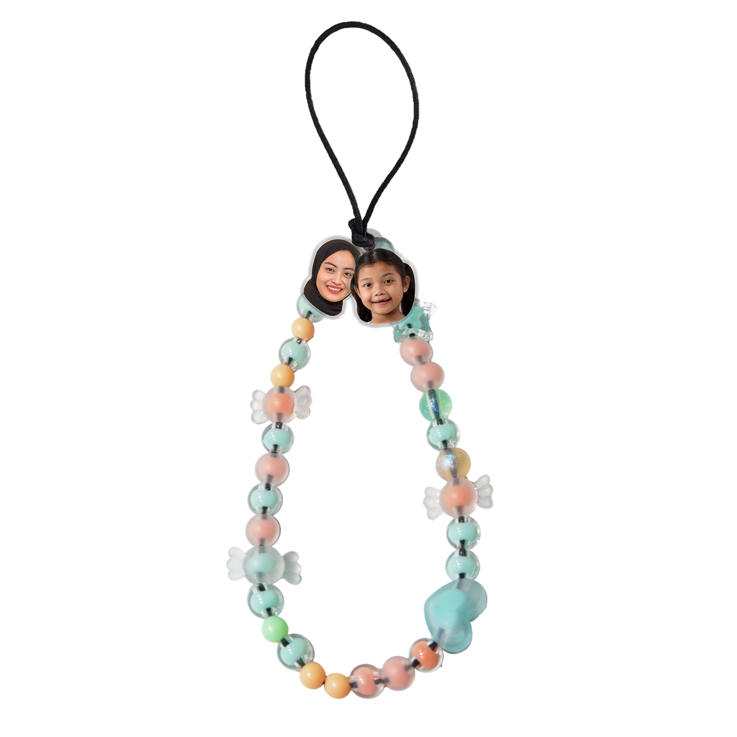 Beaded Strap with Acrylic Charm - Face Grid Peppermint