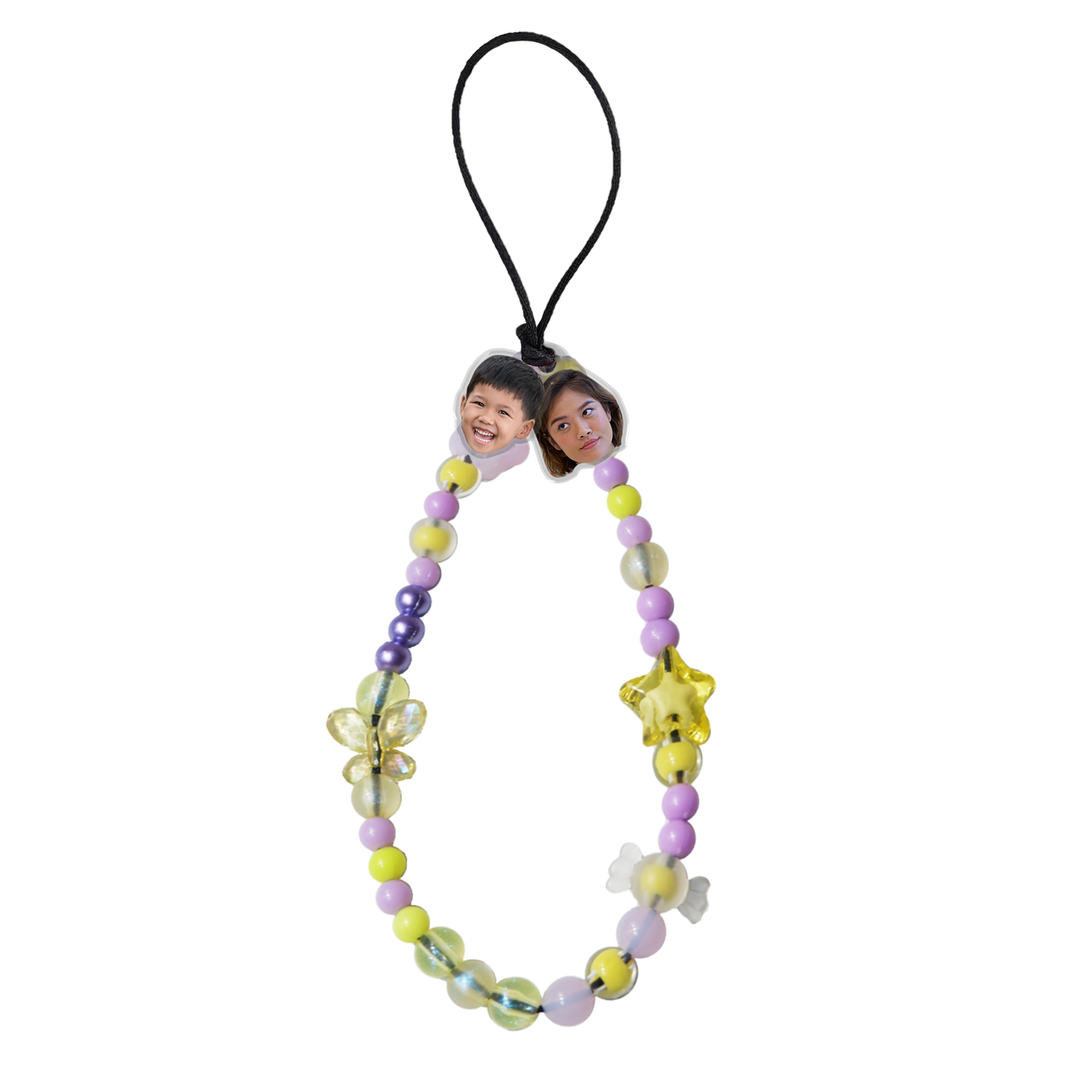 Beaded Strap with Acrylic Charm - Face Grid Lilac Yellow