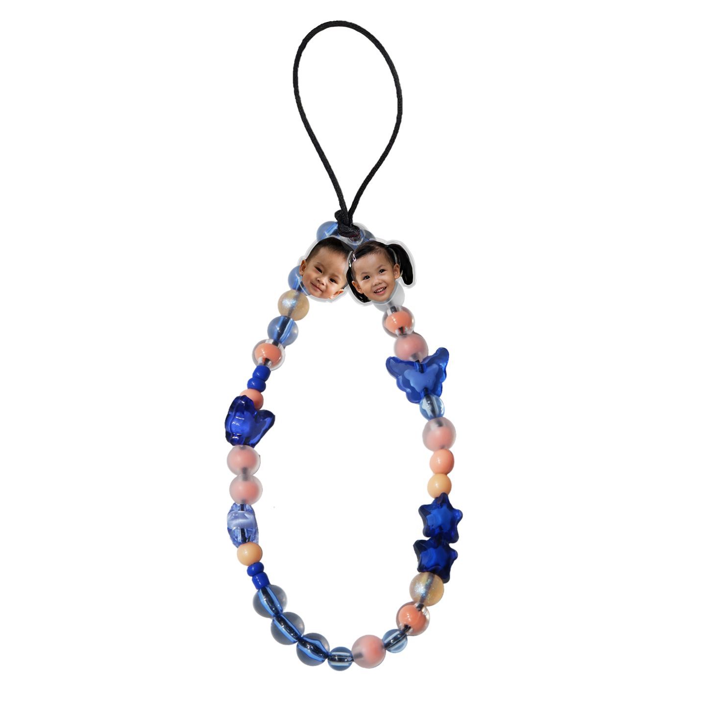 Beaded Strap with Acrylic Charm - Face Grid Peach Royal Blue