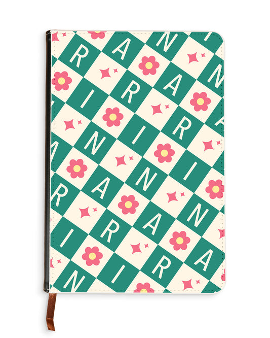 Leather Bookpaper Notebook - CUSTOM MONOGRAM 3.0 Flower Grid 4.0