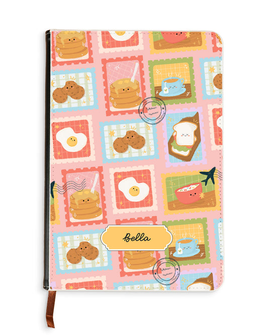 Leather Bookpaper Notebook - Breakfast Menu Stamps