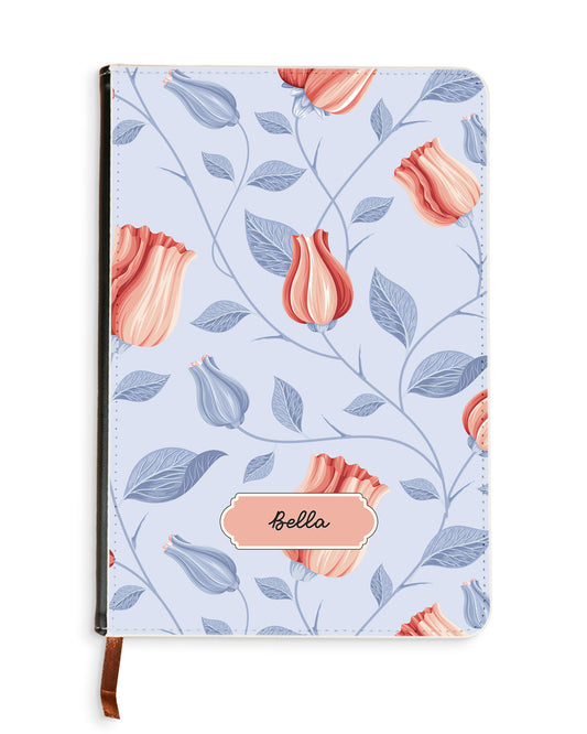 Leather Bookpaper Notebook - Red Tulips