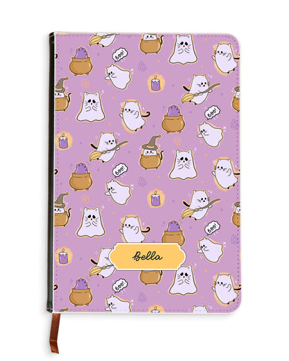 Leather Bookpaper Notebook - Spooky Cat
