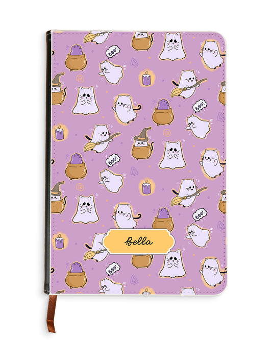 Leather Bookpaper Notebook - Spooky Cat