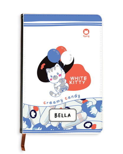 Leather Bookpaper Notebook - White Kitty