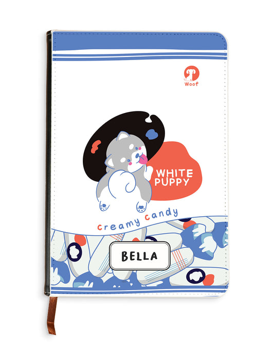 Leather Bookpaper Notebook - White Puppy