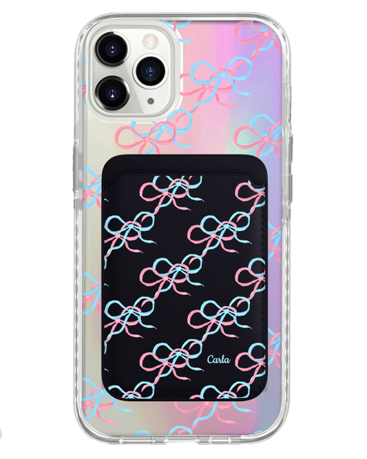 iPhone Magnetic Wallet Holo Case - Coquette Pink & Blue Bow