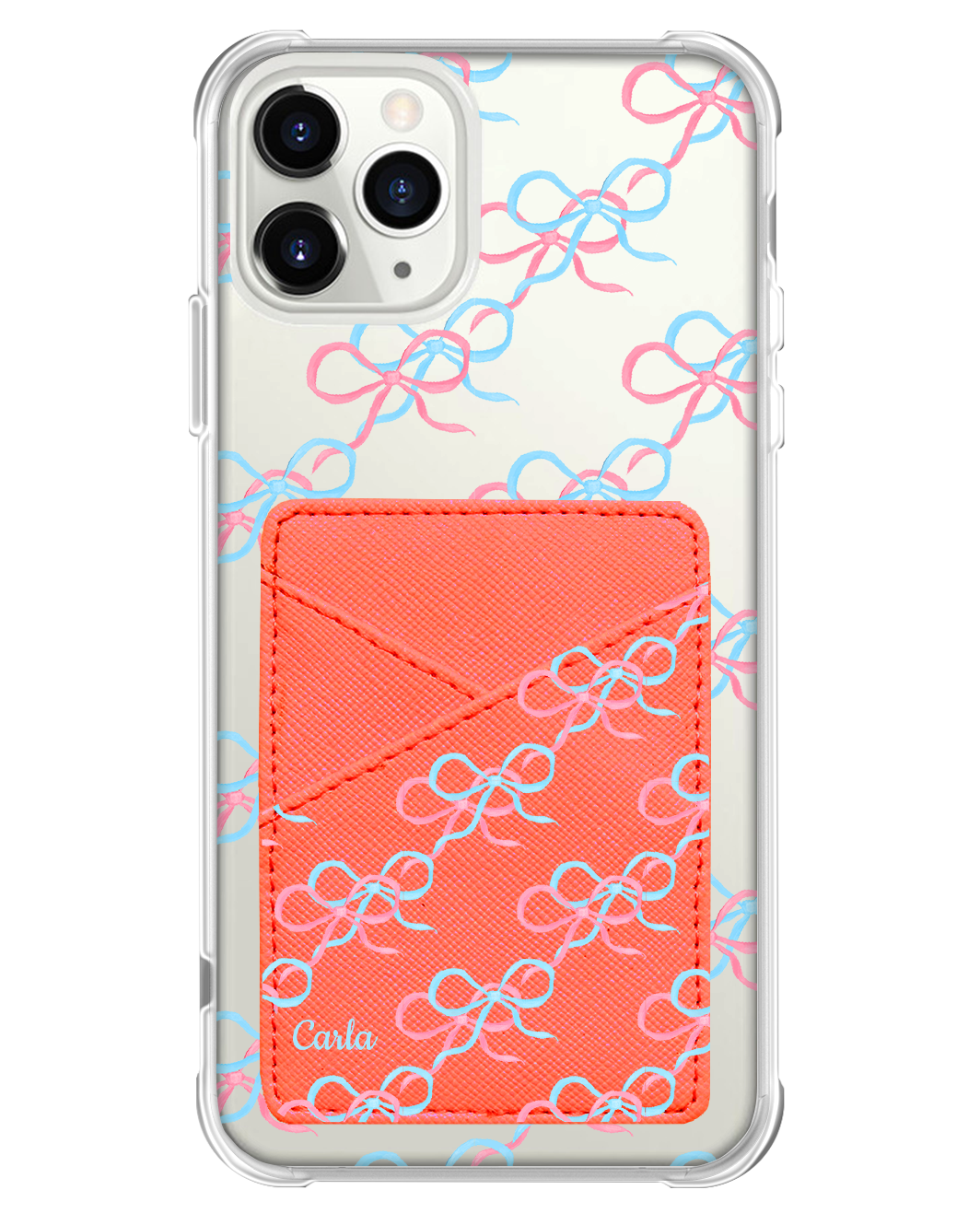 iPhone Phone Wallet Case - Coquette Pink & Blue Bow