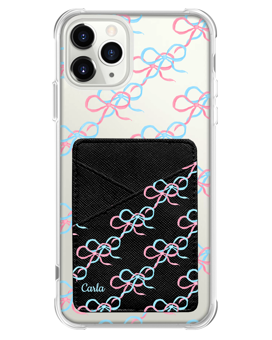 iPhone Phone Wallet Case - Coquette Pink & Blue Bow