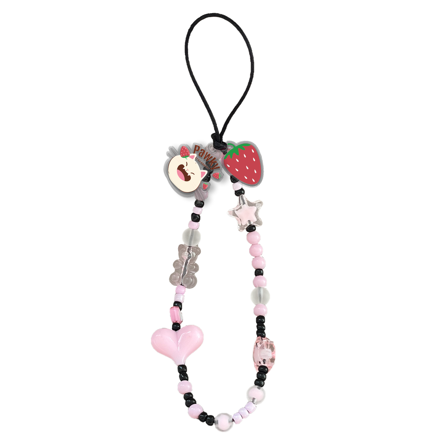 Beaded Strap with Acrylic Charm  - Pawky Cat