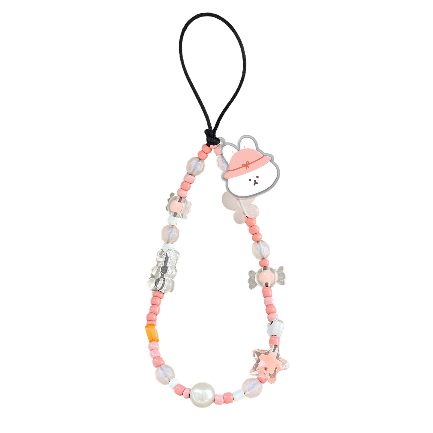 Beaded Strap with Acrylic Charm  - Picnic Bear Pink