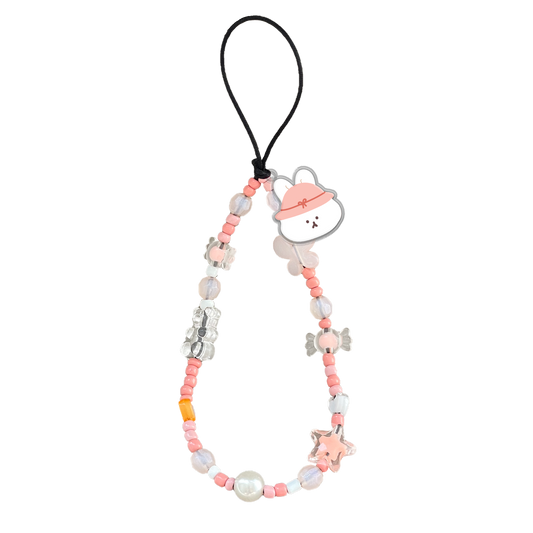 Beaded Strap with Acrylic Charm  - Picnic Bear Pink