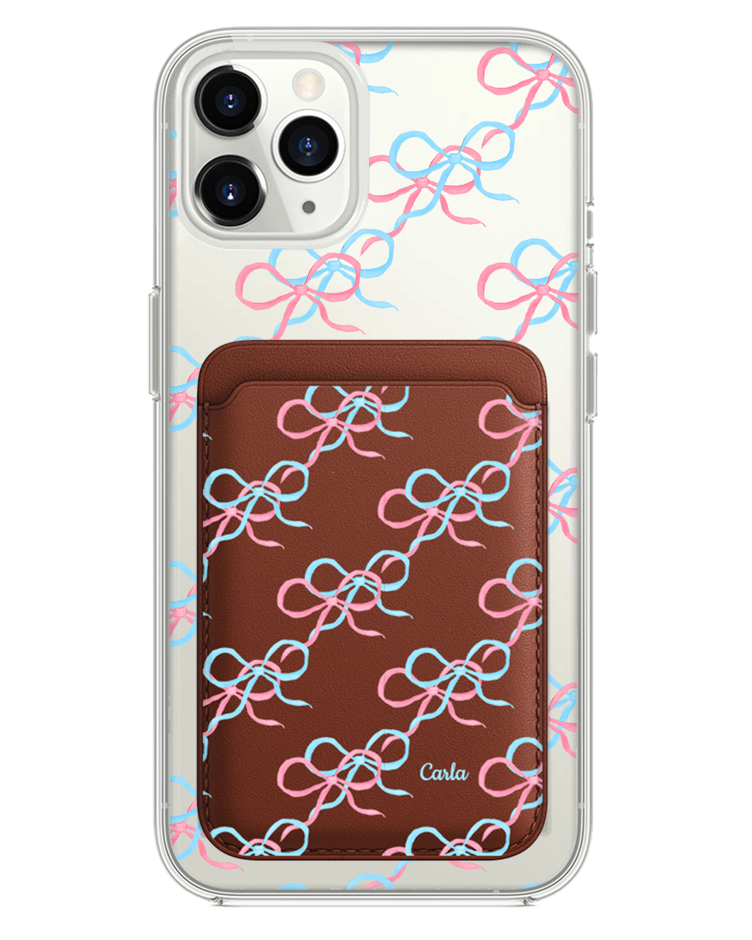 iPhone Magnetic Wallet Case - Coquette Pink & Blue Bow