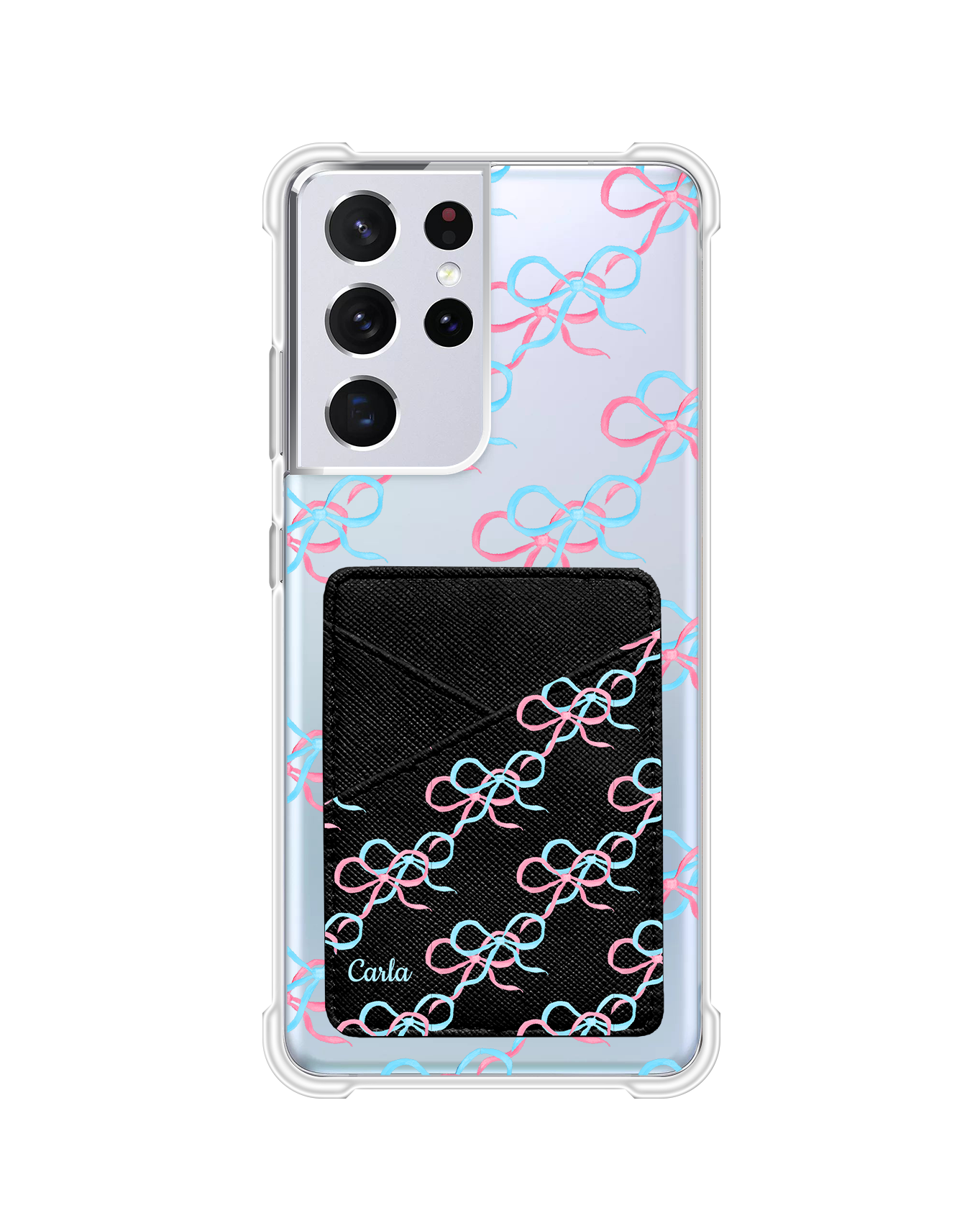 Android Phone Wallet Case - Coquette Pink & Blue Bow