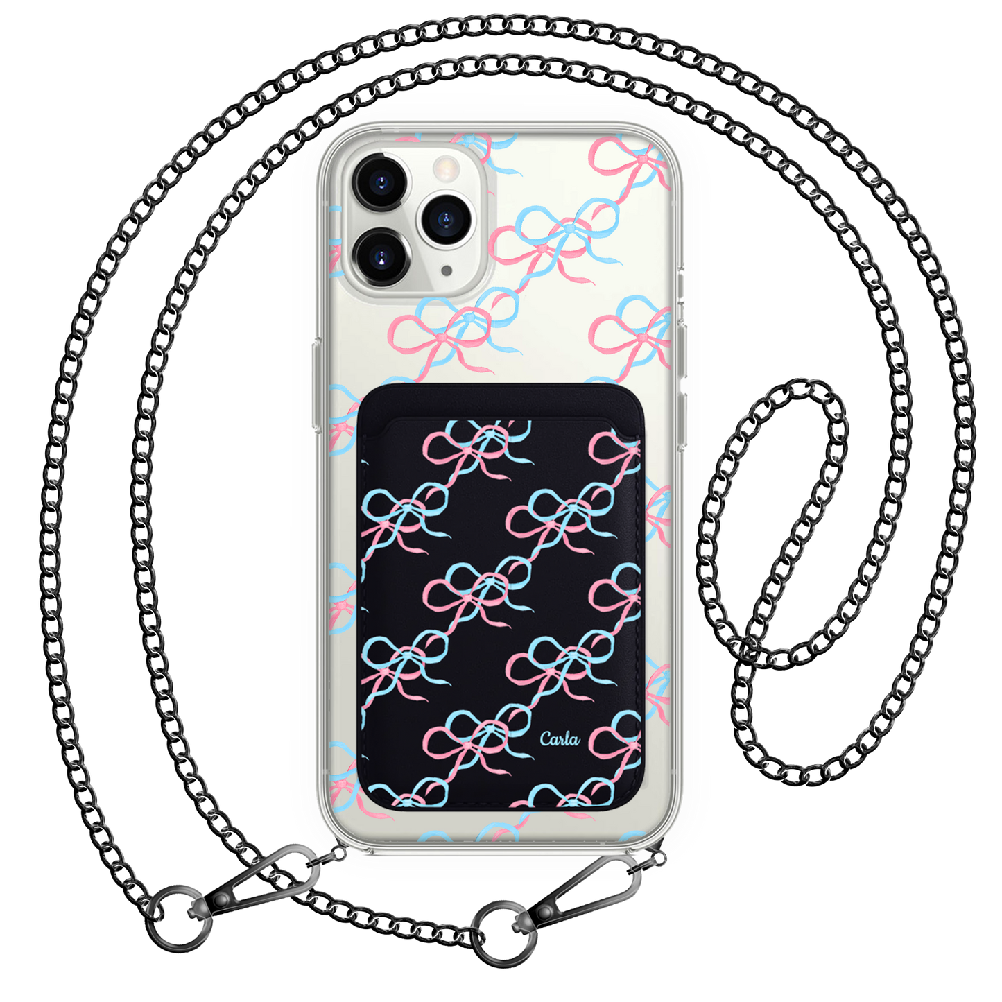 iPhone Magnetic Wallet Case - Coquette Pink & Blue Bow