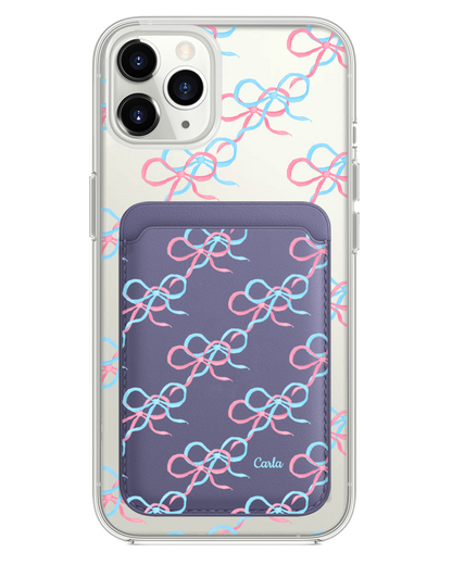 iPhone Magnetic Wallet Case - Coquette Pink & Blue Bow
