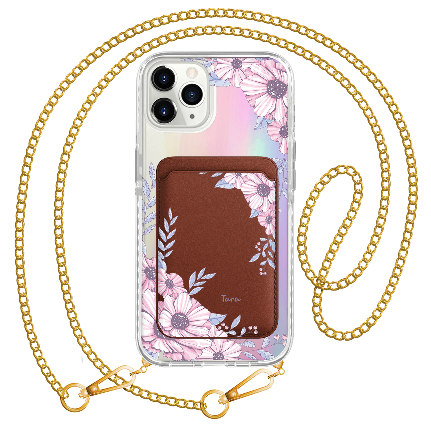 iPhone Magnetic Wallet Holo Case - Pink Blossom