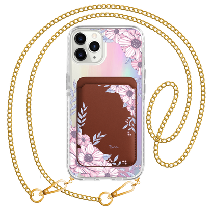 iPhone Magnetic Wallet Holo Case - Pink Blossom