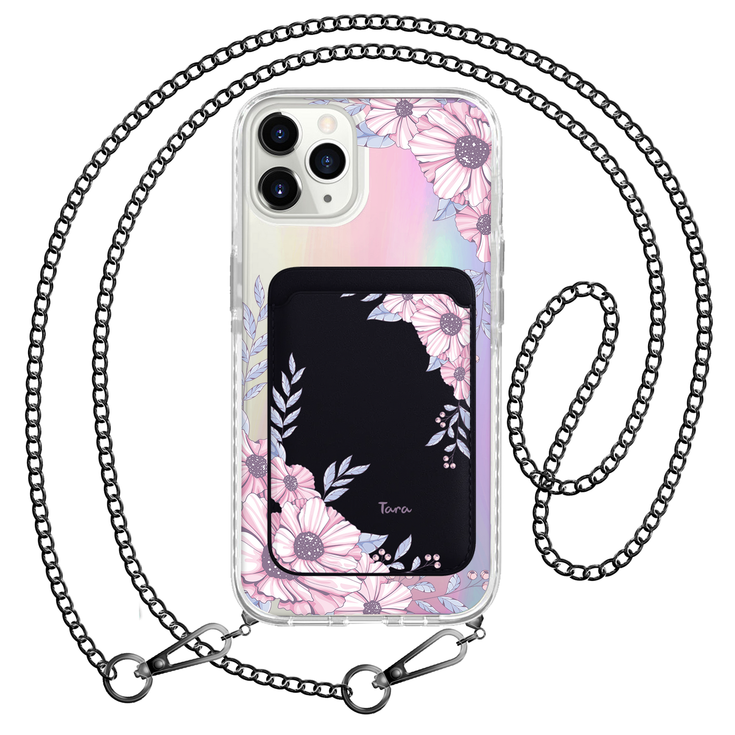 iPhone Magnetic Wallet Holo Case - Pink Blossom