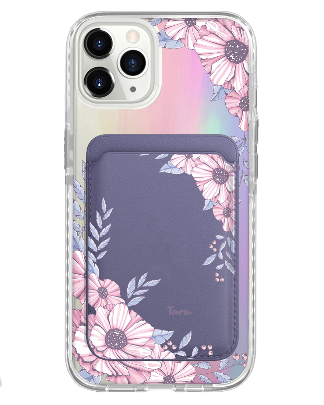 iPhone Magnetic Wallet Holo Case - Pink Blossom