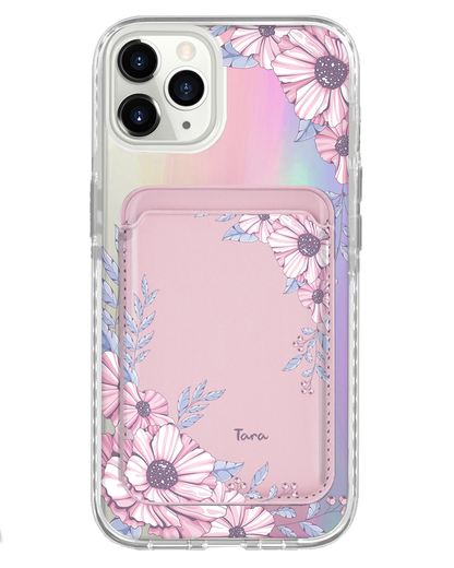 iPhone Magnetic Wallet Holo Case - Pink Blossom