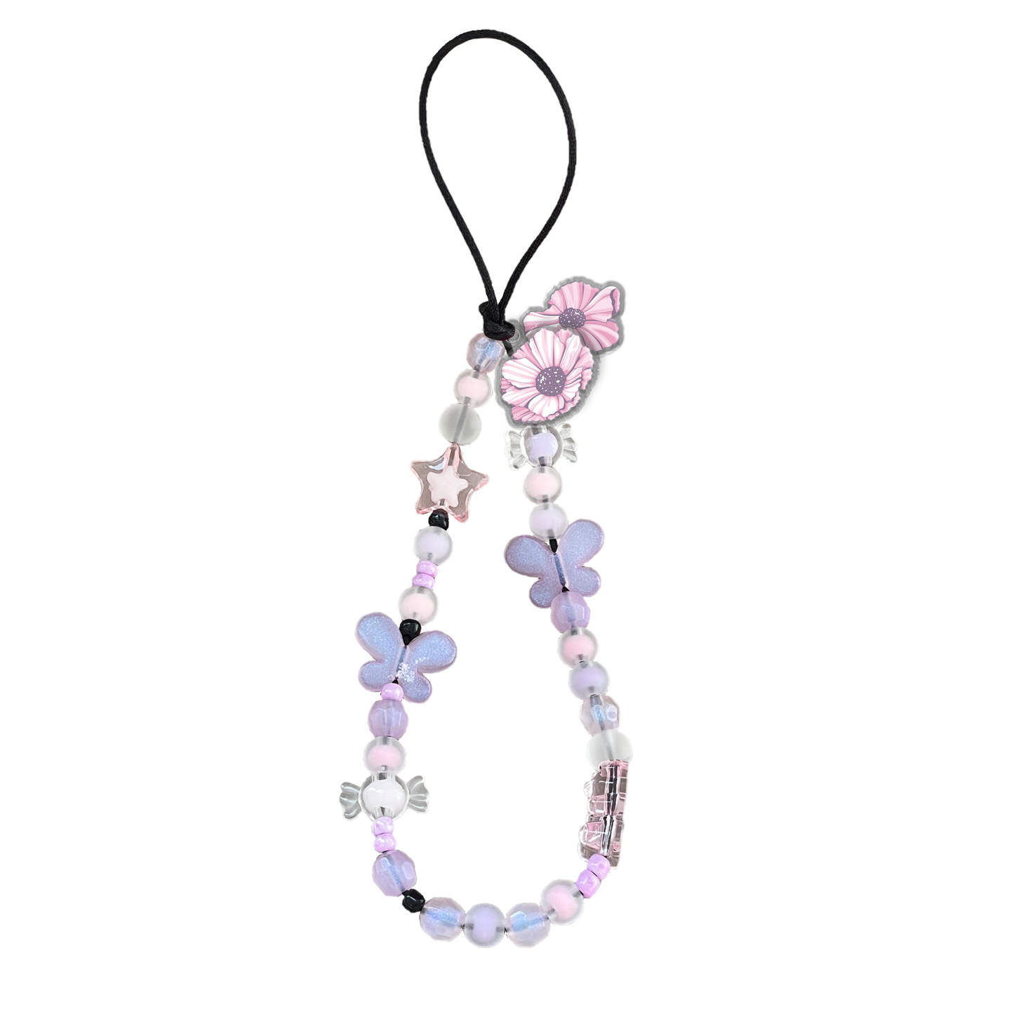 Beaded Strap with Acrylic Charm  - Pink Blossom