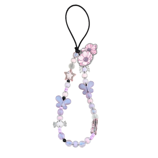 Beaded Strap with Acrylic Charm  - Pink Blossom