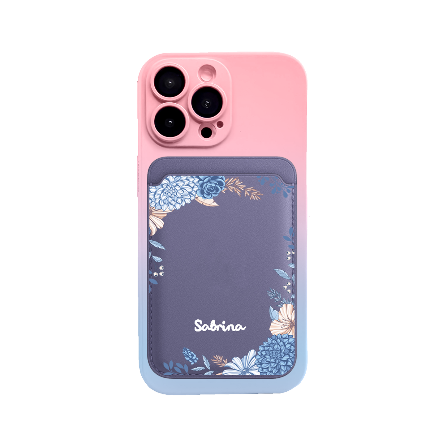 iPhone Magnetic Wallet Silicone Case - Blue Florals