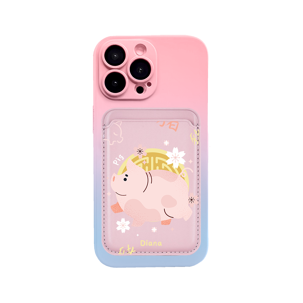 iPhone Magnetic Wallet Silicone Case - Pig