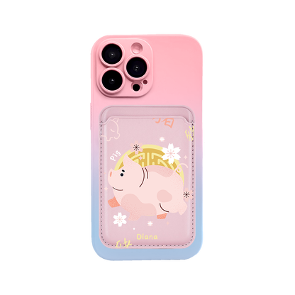 iPhone Magnetic Wallet Silicone Case - Pig