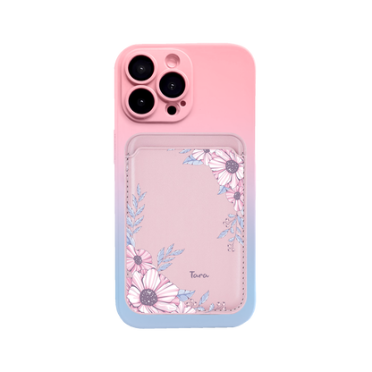 iPhone Magnetic Wallet Silicone Case - Pink Blossom