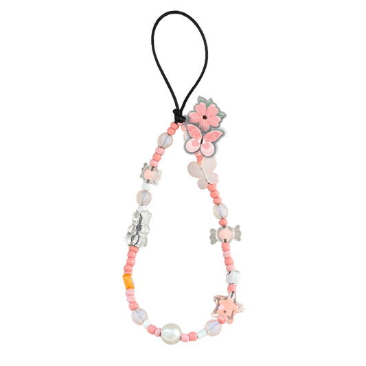 Beaded Strap with Acrylic Charm  - Pink Delight