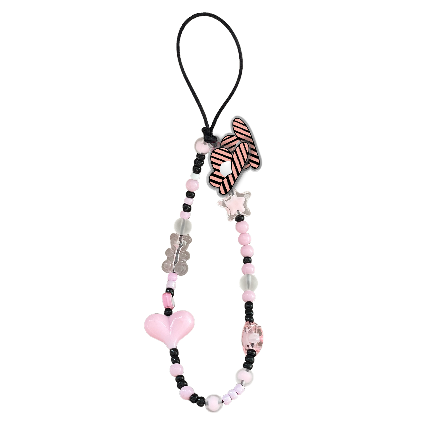 Beaded Strap with Acrylic Charm  - Pink Honey