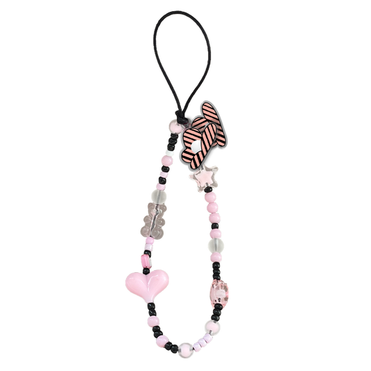 Beaded Strap with Acrylic Charm  - Pink Honey