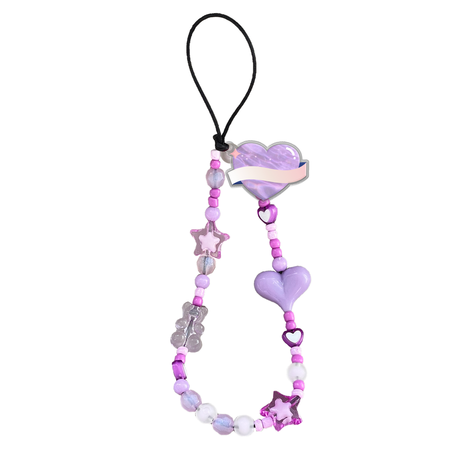 Beaded Strap with Acrylic Charm  - Pink Planet