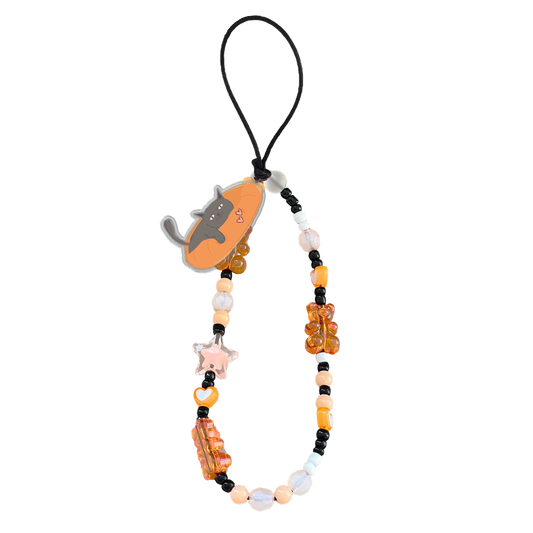 Beaded Strap with Acrylic Charm  - Playful Cat