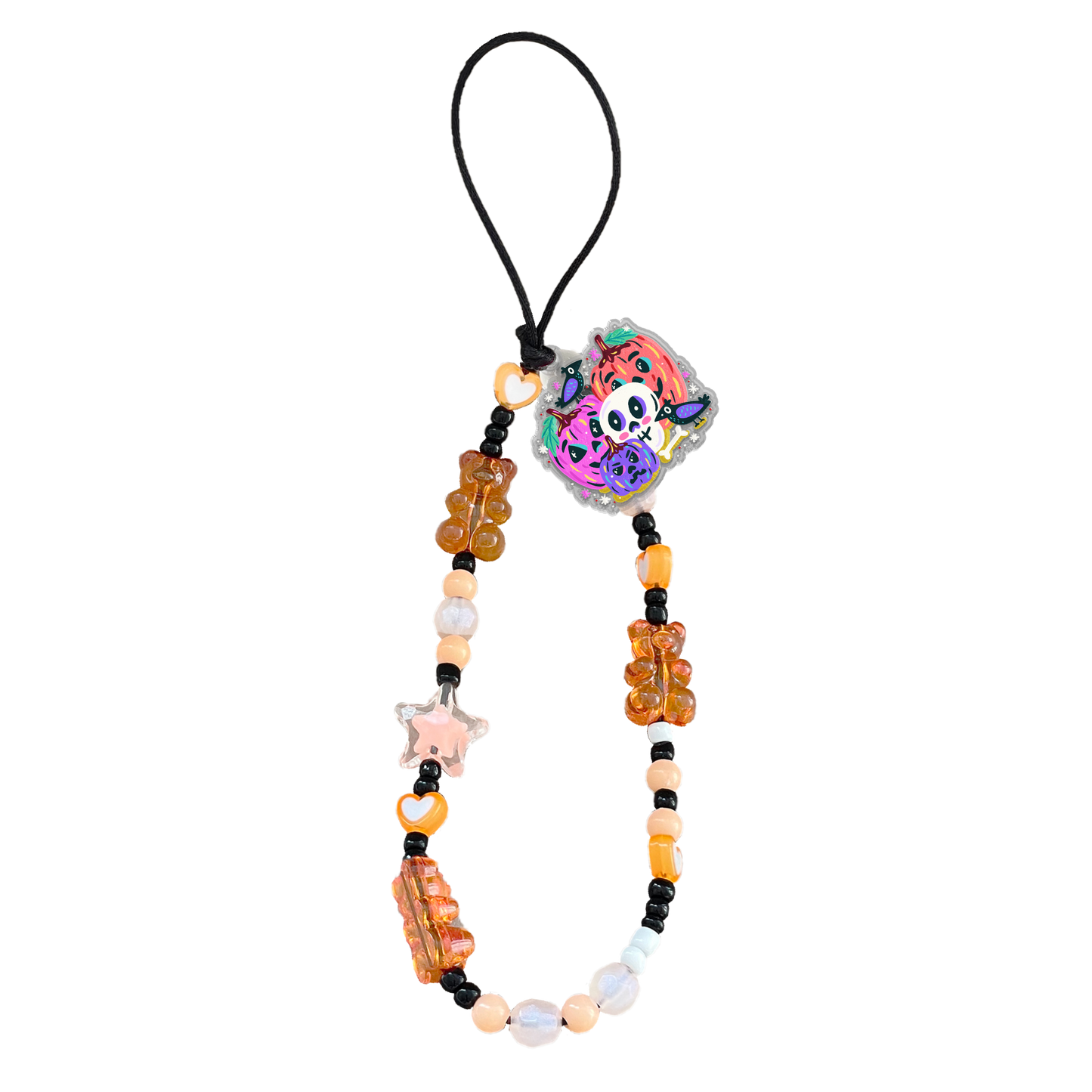 Beaded Strap with Acrylic Charm  - Pumpkin Monster