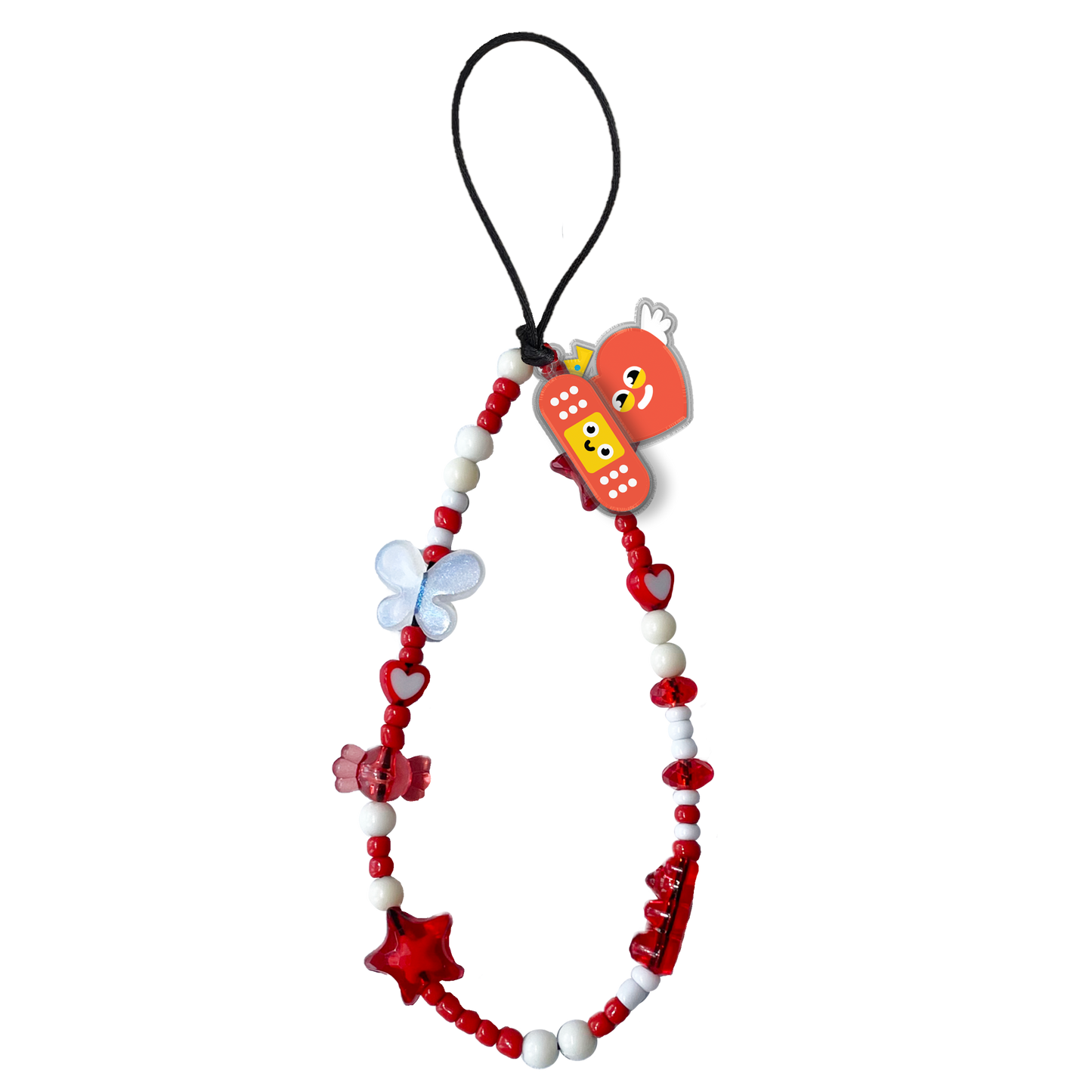 Beaded Strap with Acrylic Charm  - Red Club