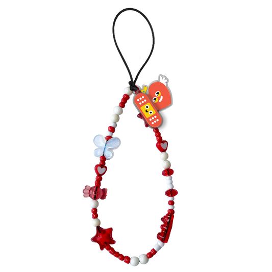 Beaded Strap with Acrylic Charm  - Red Club