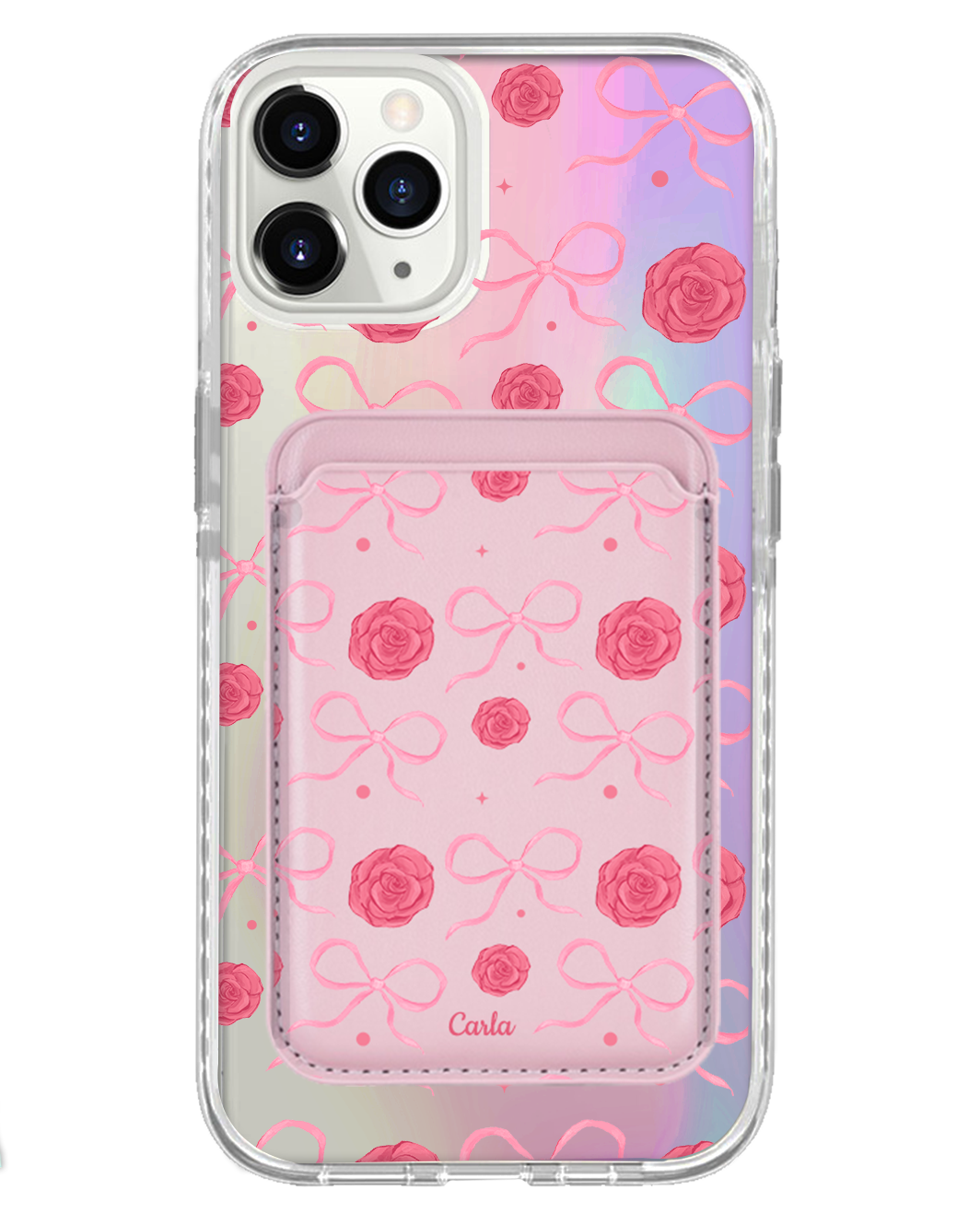 iPhone Magnetic Wallet Holo Case - Coquette Rose