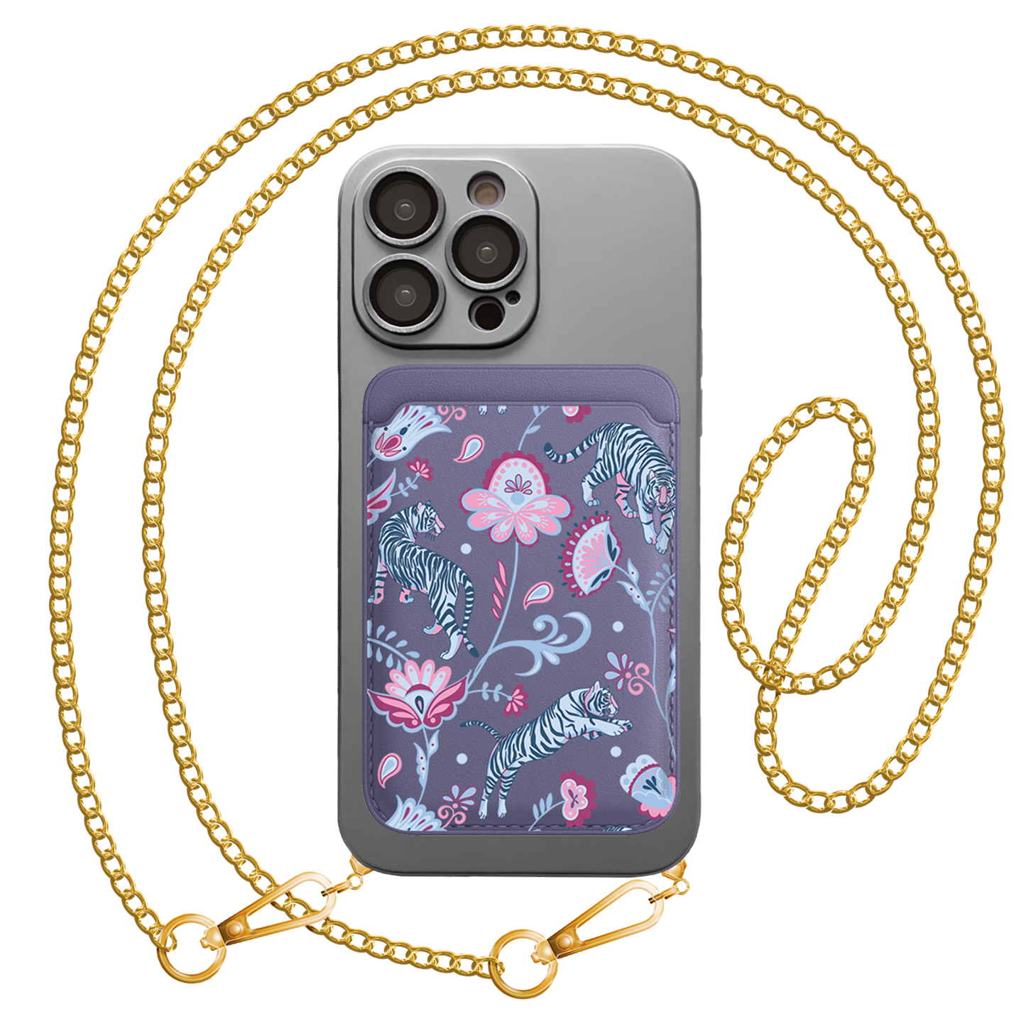 iPhone Magnetic Wallet Silicone Case - Tiger & Floral 3.0