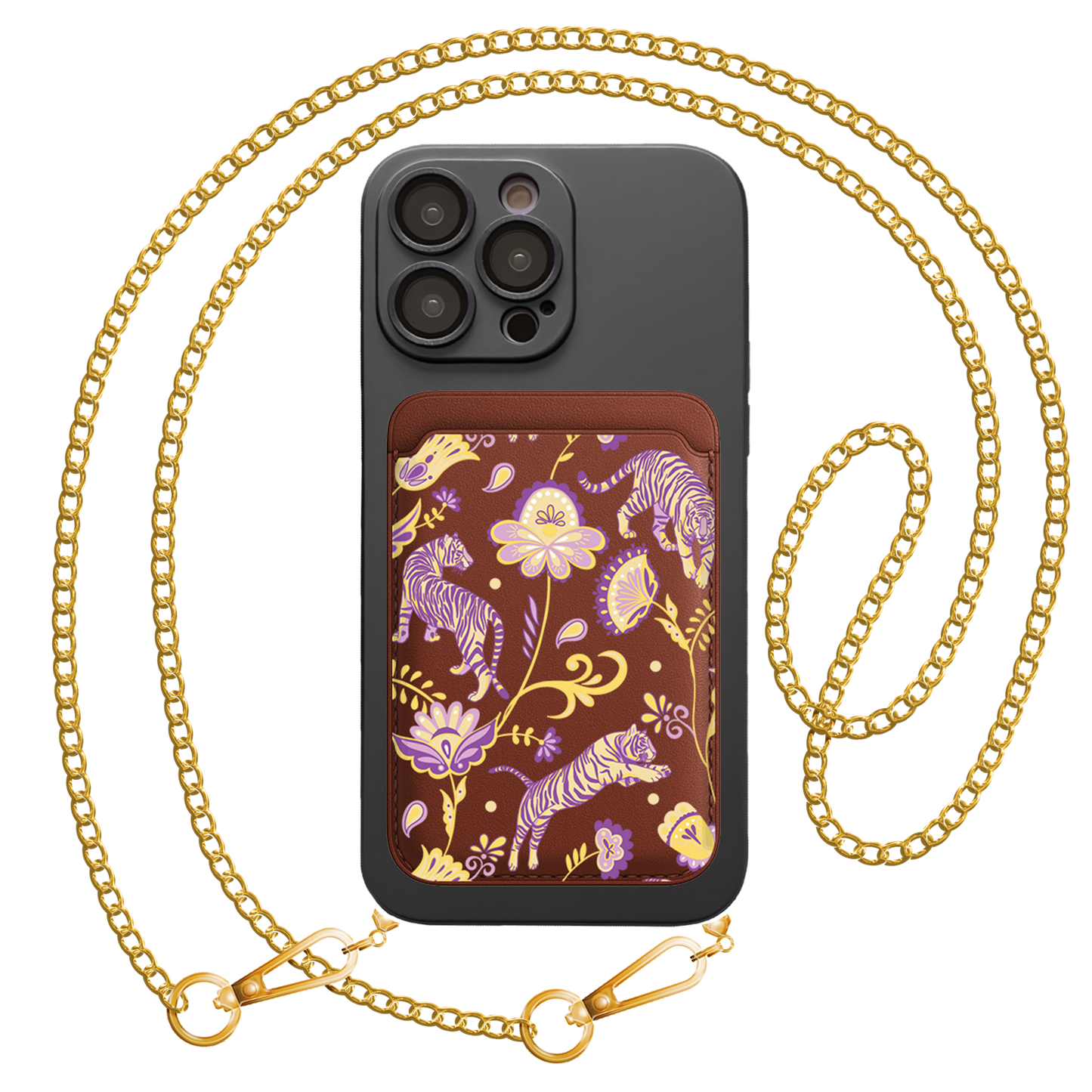 iPhone Magnetic Wallet Silicone Case - Tiger & Floral 4.0